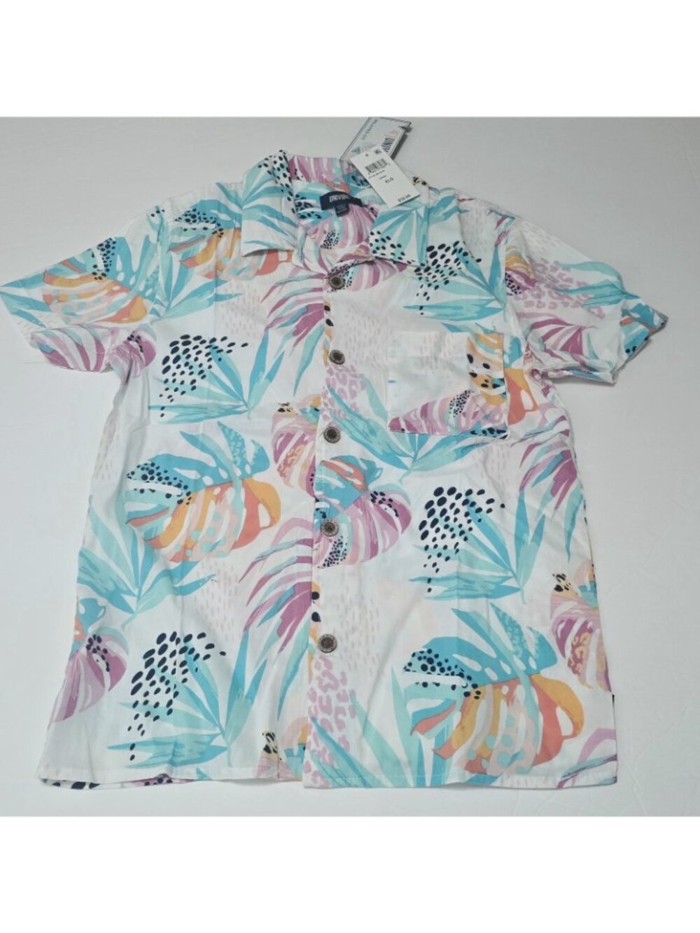 NEW Univibe XLG Boys Tropical Floral Print Short Sleeve Woven Shirt Summer